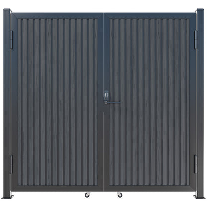Modern WPC Slat Panel Single Privacy Gate with Mechanical Keypad Lock – Black