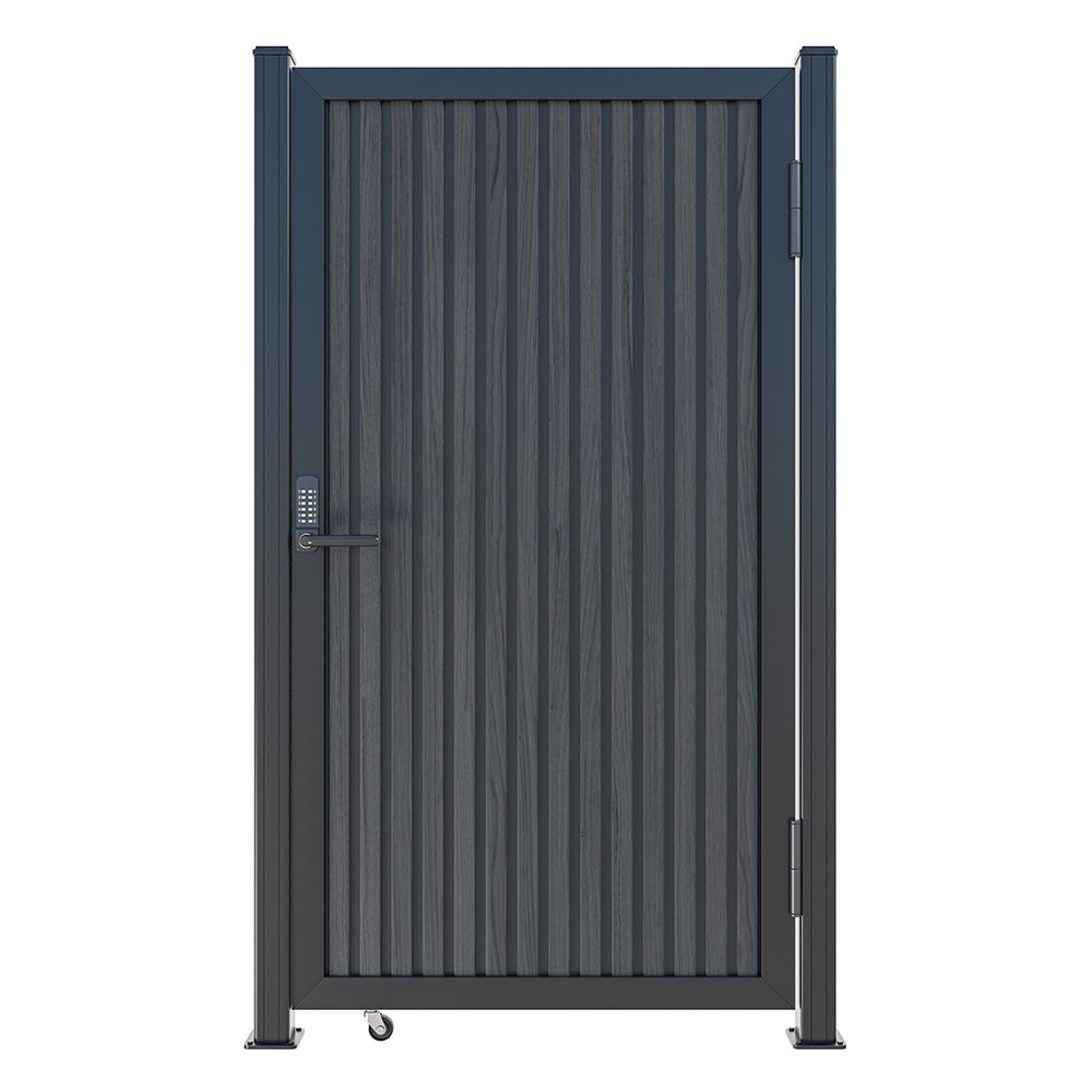 Modern WPC Slat Panel Single Privacy Gate with Mechanical Keypad Lock – Black
