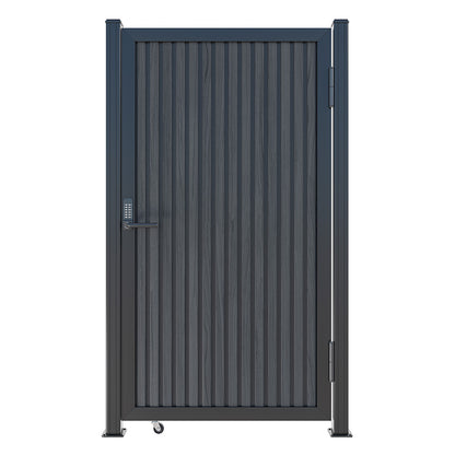 Modern WPC Slat Panel Single Privacy Gate with Mechanical Keypad Lock – Black