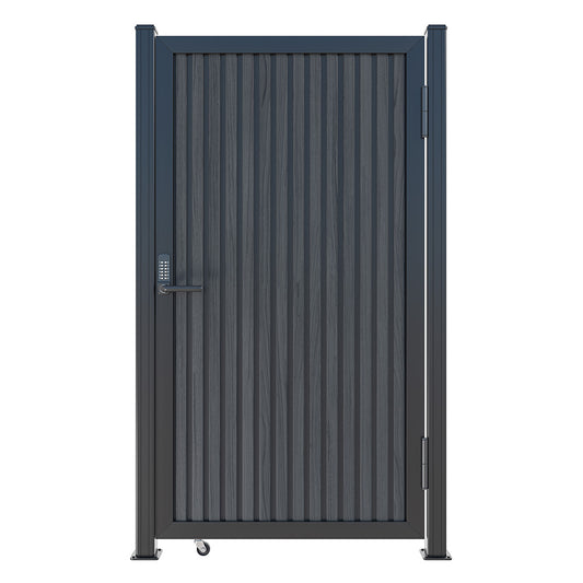 Modern WPC Slat Panel Single Privacy Gate with Mechanical Keypad Lock – Black