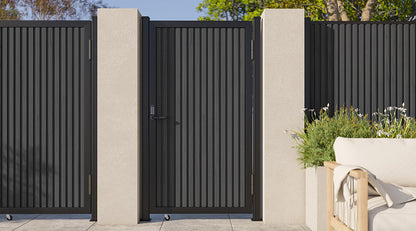 Modern WPC Slat Panel Single Privacy Gate with Mechanical Keypad Lock – Black