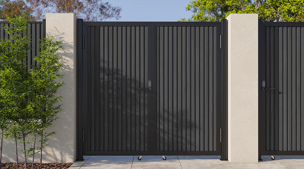 Modern WPC Slat Panel Single Privacy Gate with Mechanical Keypad Lock – Black