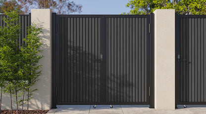 Modern WPC Slat Panel Single Privacy Gate with Mechanical Keypad Lock – Black