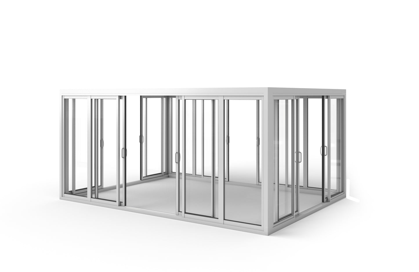 Cielos™ Panorámica 360° 4-Sided Glass Pergola with Louvered Roof – White 13′×10′ ft (4 Sliding Doors)