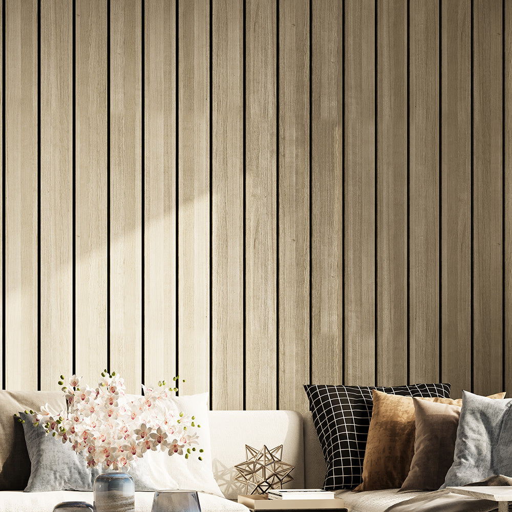 Combo-Slat Alternating Widths Acoustic Wood Wall Panels - Light Walnut