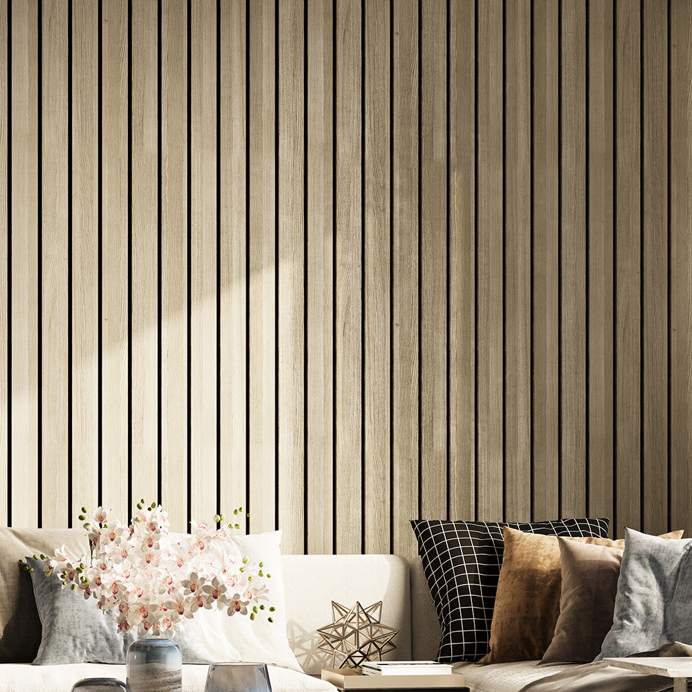 Combo-Slat Alternating Widths Acoustic Wood Wall Panels - Light Walnut