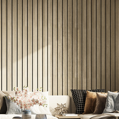 Combo-Slat Alternating Widths Acoustic Wood Wall Panels - Light Walnut