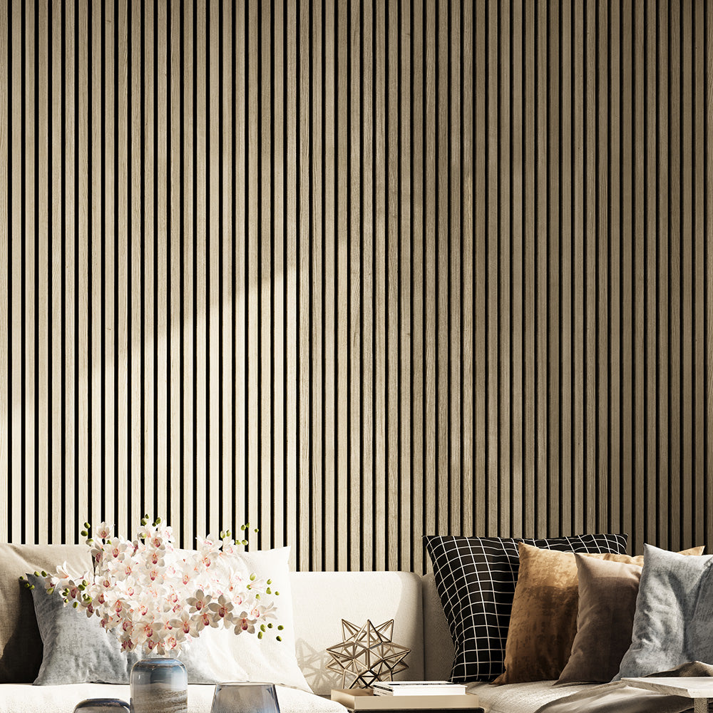 Combo-Slat Alternating Widths Acoustic Wood Wall Panels - Light Walnut