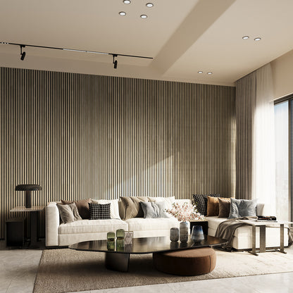 Combo-Slat Alternating Widths Acoustic Wood Wall Panels - Light Walnut