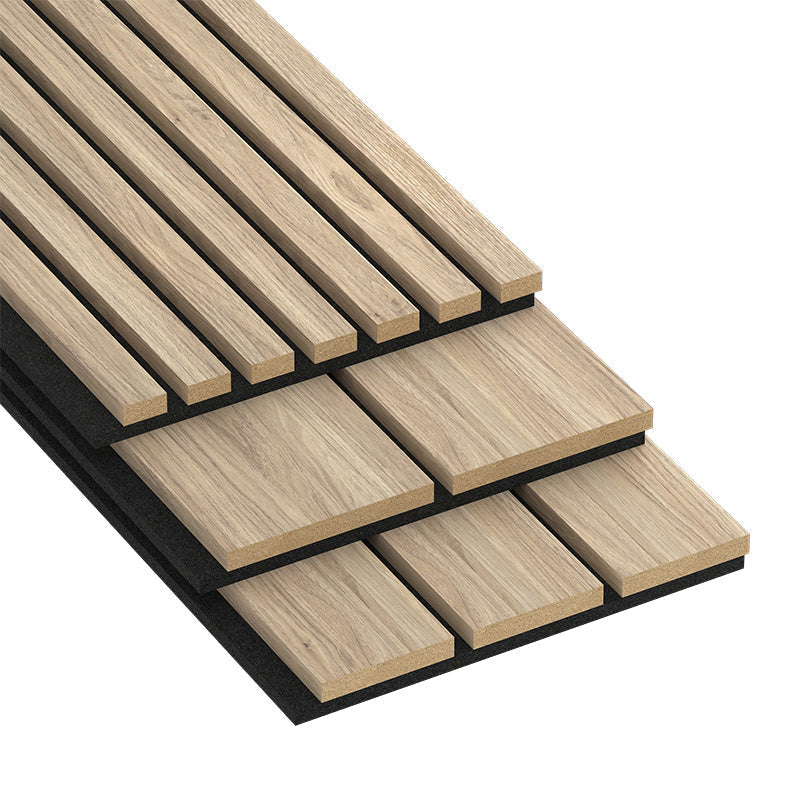 Combo-Slat Alternating Widths Acoustic Wood Wall Panels - Light Walnut