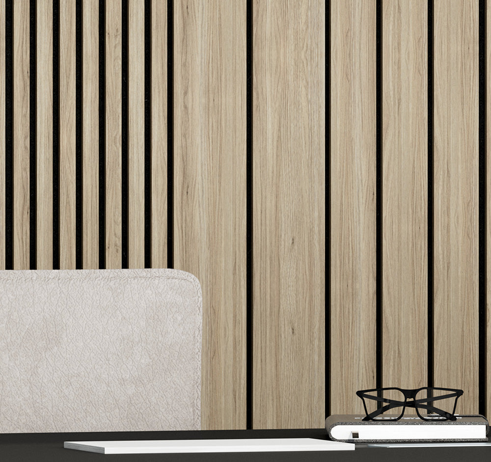 Combo-Slat Alternating Widths Acoustic Wood Wall Panels - Light Walnut