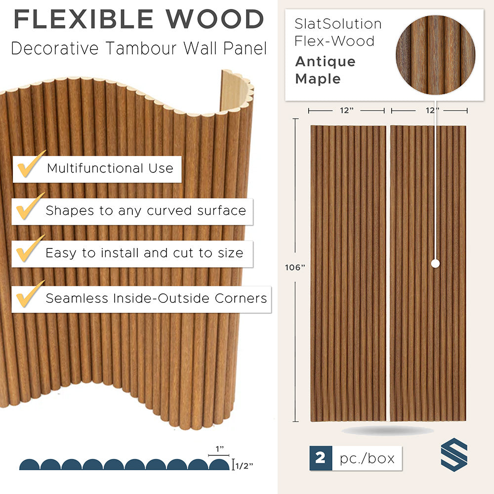 Flexible Tambour Wood Panels For Interior Walls Decorative Fluted Siding Cladding - Antique Maple 1" Standard Bead