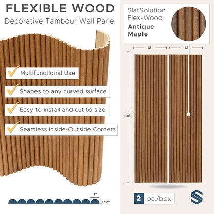 Flexible Tambour Wood Panels For Interior Walls Decorative Fluted Siding Cladding - Antique Maple 1" Standard Bead