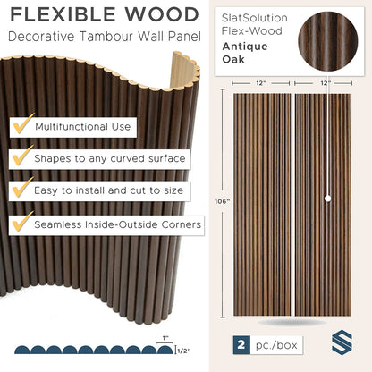 Flexible Tambour Wood Panels For Interior Walls Decorative Fluted Siding Cladding - Antique Oak 1" Standard Bead