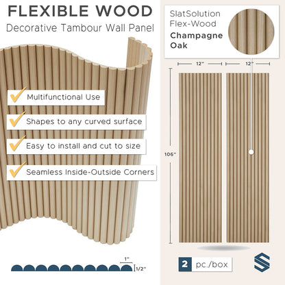 Flexible Tambour Wood Panels For Interior Walls Decorative Fluted Siding Cladding - Champagne Oak 1" Standard Bead