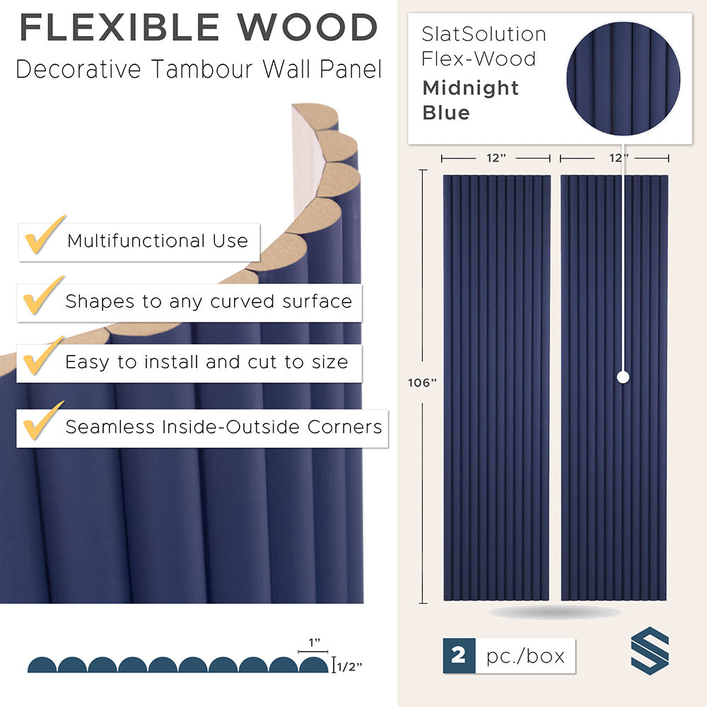 Flexible Tambour Wood Panels For Interior Walls Decorative Fluted Siding Cladding - Midnight Blue 3/4" Mini-Bead