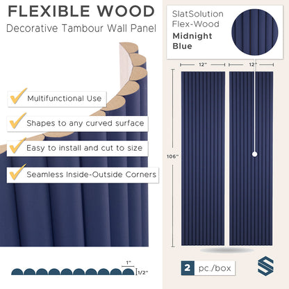 Flexible Tambour Wood Panels For Interior Walls Decorative Fluted Siding Cladding - Midnight Blue 3/4" Mini-Bead