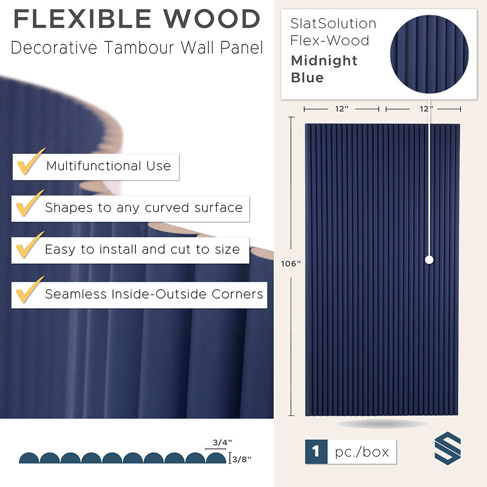 Flexible Tambour Wood Panels For Interior Walls Decorative Fluted Siding Cladding - Midnight Blue 3/4" Mini-Bead