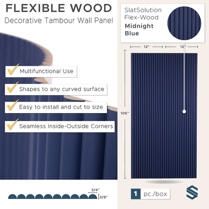 Flexible Tambour Wood Panels For Interior Walls Decorative Fluted Siding Cladding - Midnight Blue 3/4" Mini-Bead