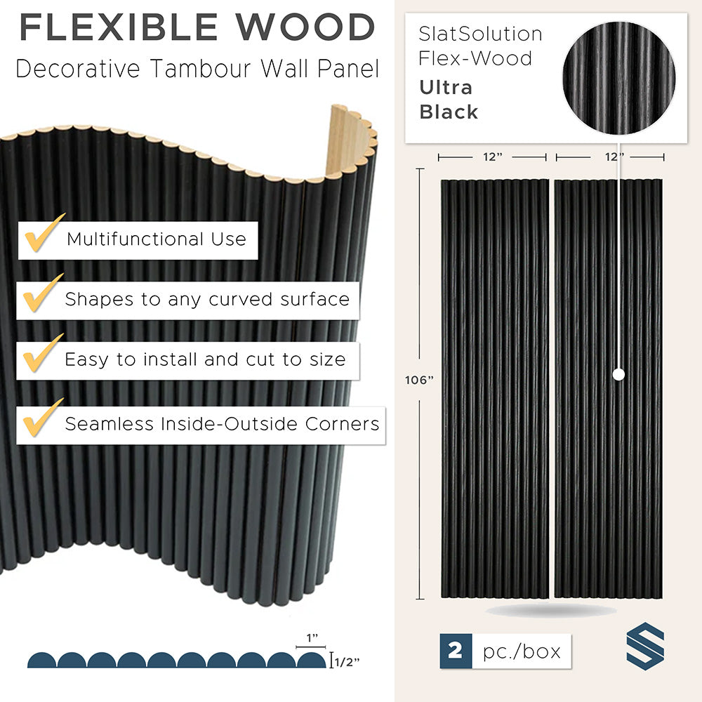 Flexible Tambour Wood Panels For Interior Walls Decorative Fluted Siding Cladding - Ultra Black 1" Standard Bead