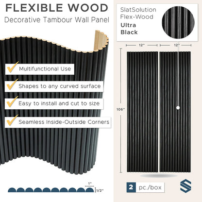 Flexible Tambour Wood Panels For Interior Walls Decorative Fluted Siding Cladding - Ultra Black 1" Standard Bead