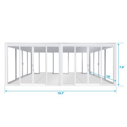 Mirador™ Louvered Roof Glass Pergola Outdoor Metal Gazebo Cabana Structure – White 20×10 ft