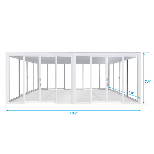 Mirador™ Louvered Roof Glass Pergola Outdoor Metal Gazebo Cabana Structure – White 20×10 ft