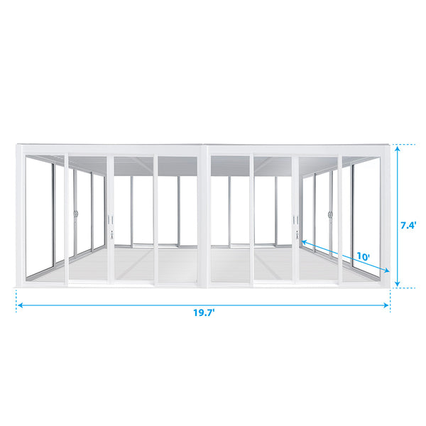 Cielos™ Louvered Roof Glass Pergola Outdoor Metal Gazebo Cabana Structure – White 20×10 ft