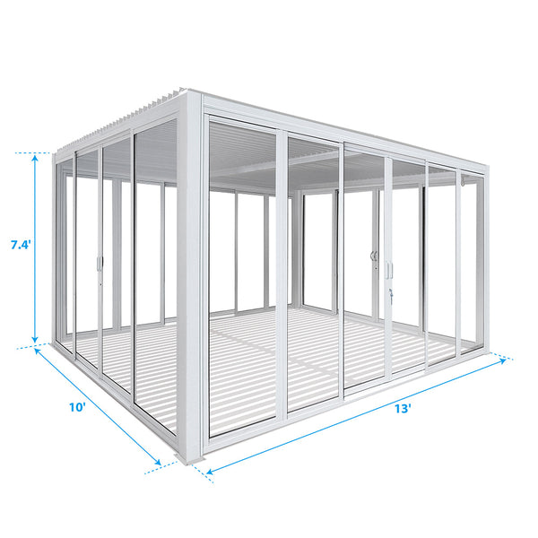 Cielos™ Louvered Roof Glass Pergola Outdoor Metal Gazebo Cabana Structure – White 13' × 10' ft