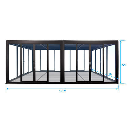 Cielos™ Louvered Roof Glass Pergola Outdoor Metal Gazebo Cabana Structure – Black 20×10 ft