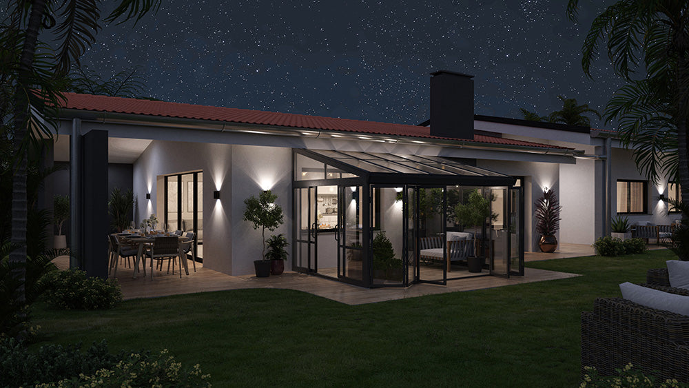 Brisas™ Bi-Fold Door Glass Sunroom &amp; Solarium (Black – 12 ft. Wide)