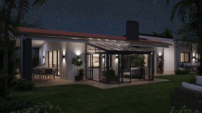 Brisas™ Bi-Fold Door Glass Sunroom &amp; Solarium (Black – 12 ft. Wide)