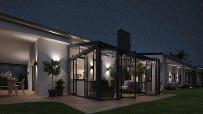 Brisas™ Bi-Fold Door Glass Sunroom &amp; Solarium (Black – 12 ft. Wide)