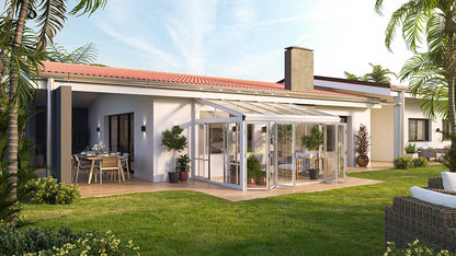 Brisas™ Bi-Fold Door Glass Sunroom &amp; Solarium (White – 12 ft. Wide)