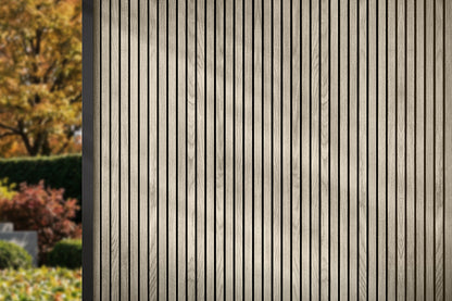 Glacier Oak With Black Accents – All-Weather Composite Slat Panel System for Outdoor Siding – 4-Strip Panel with 1.5" Slats