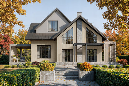 Glacier Oak With Black Accents – All-Weather Composite Slat Panel System for Outdoor Siding – 4-Strip Panel with 1.5" Slats