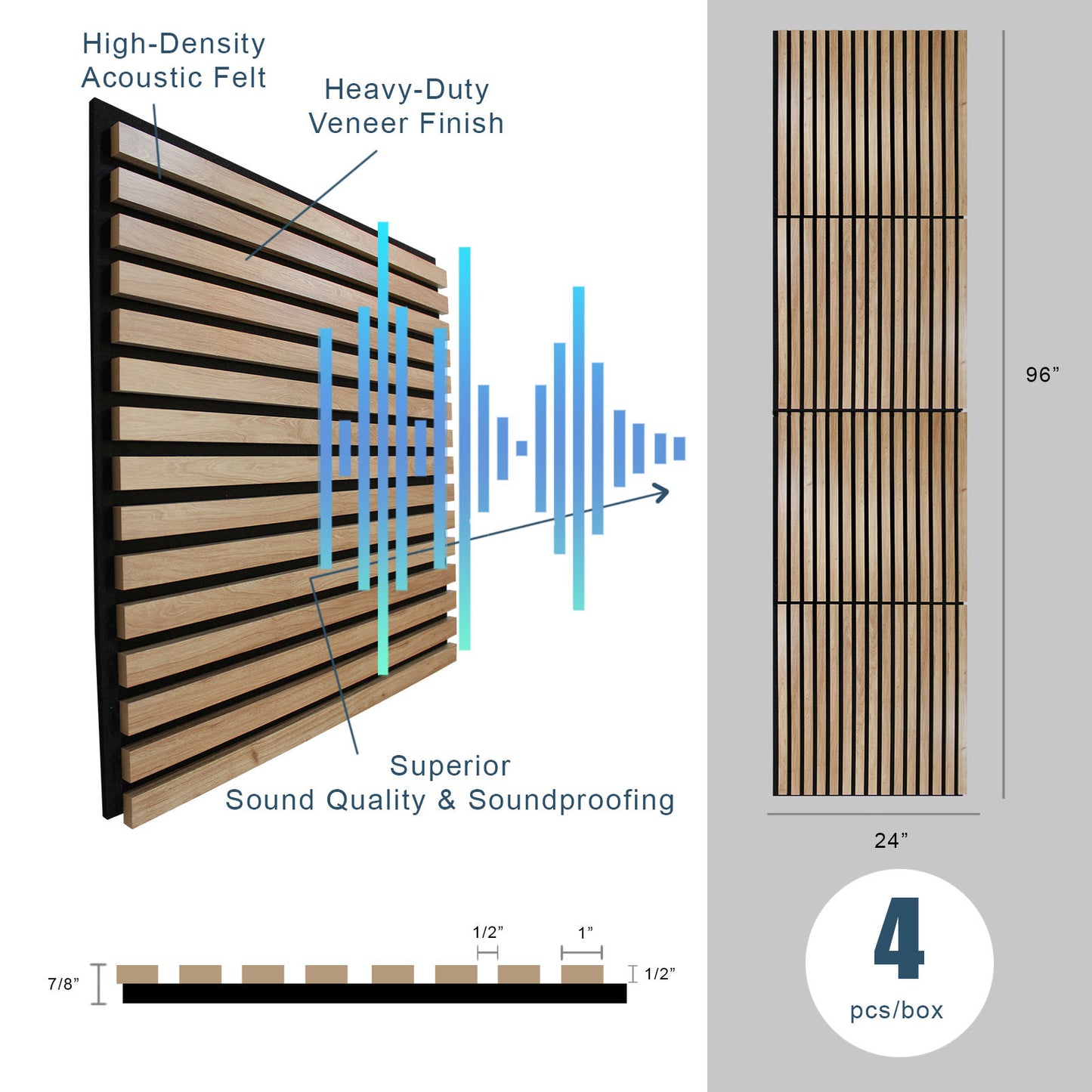 Light Walnut Acoustic Slat Wood Paneling for Soundproofing Walls - Squ –