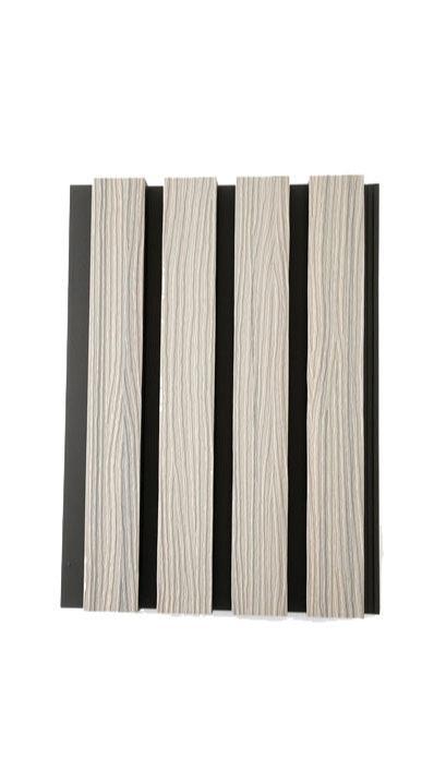 Seaside Oak Exterior Slat Wall Paneling With Black Accents and Embossed Wood-Effect Composite Siding