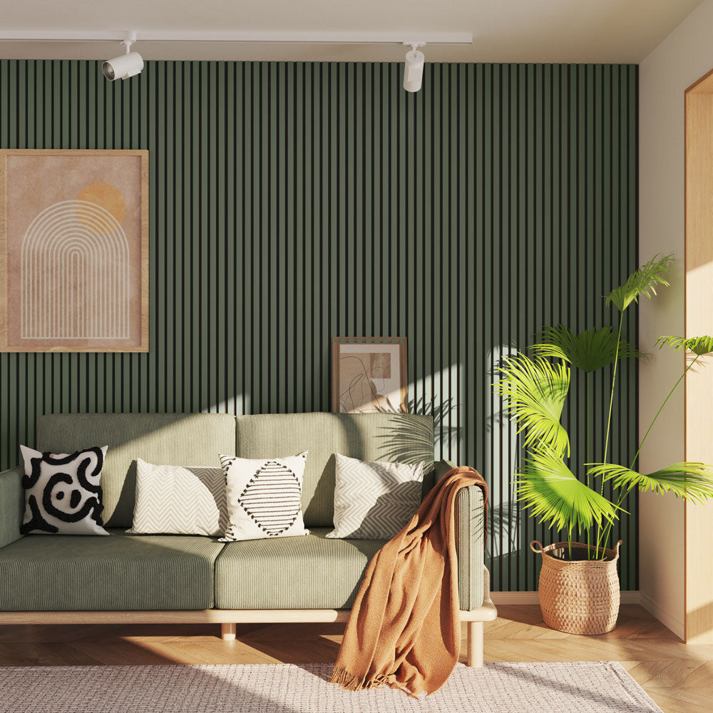 Olive Green Acoustic Slat Wood Wall Panels - Limited Edition –