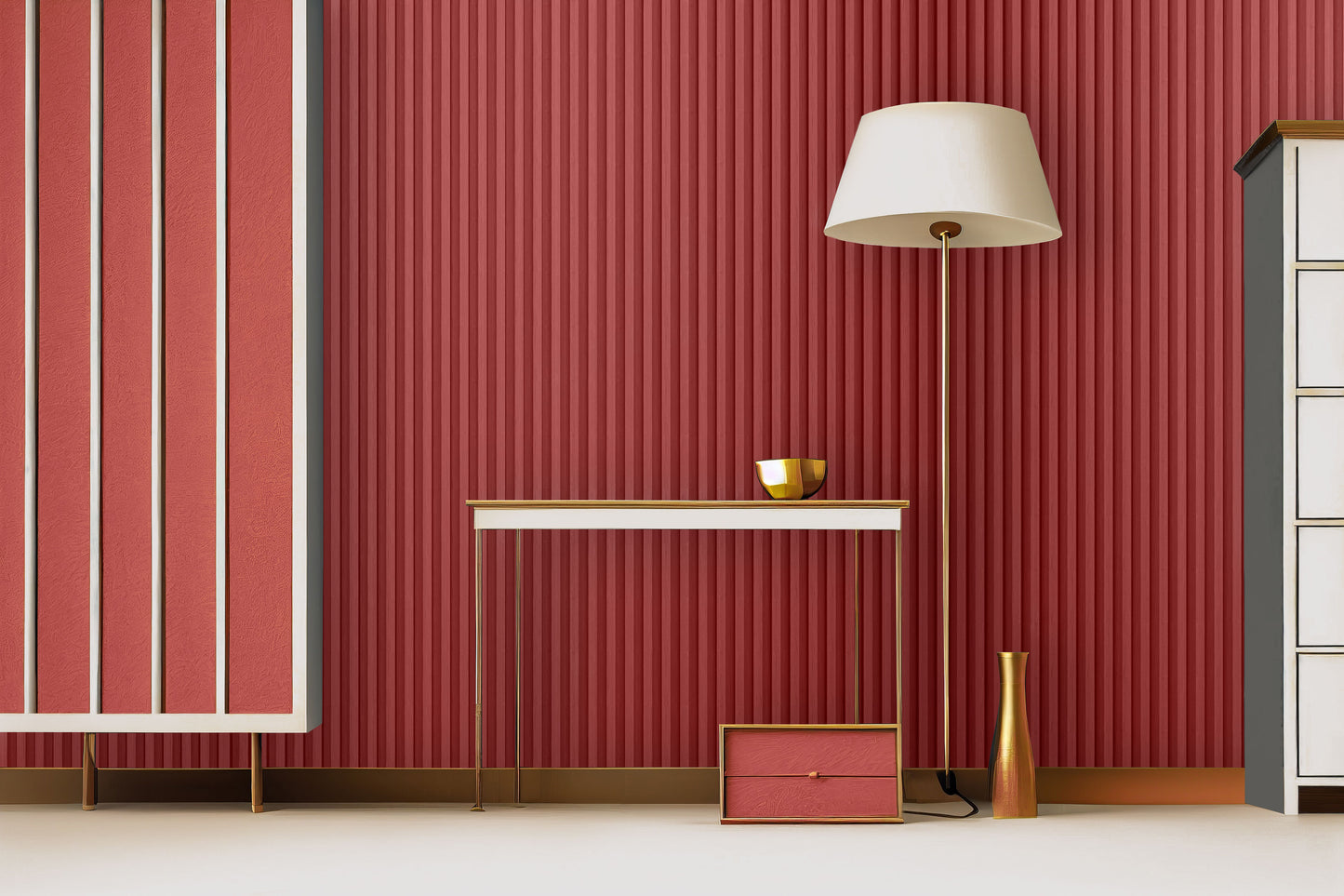 red slat wood wall panels