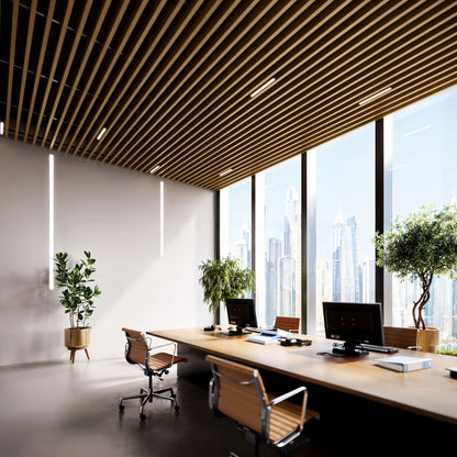 Suspended Slatted Wood Acoustic Drop Ceiling System - Medium Oak