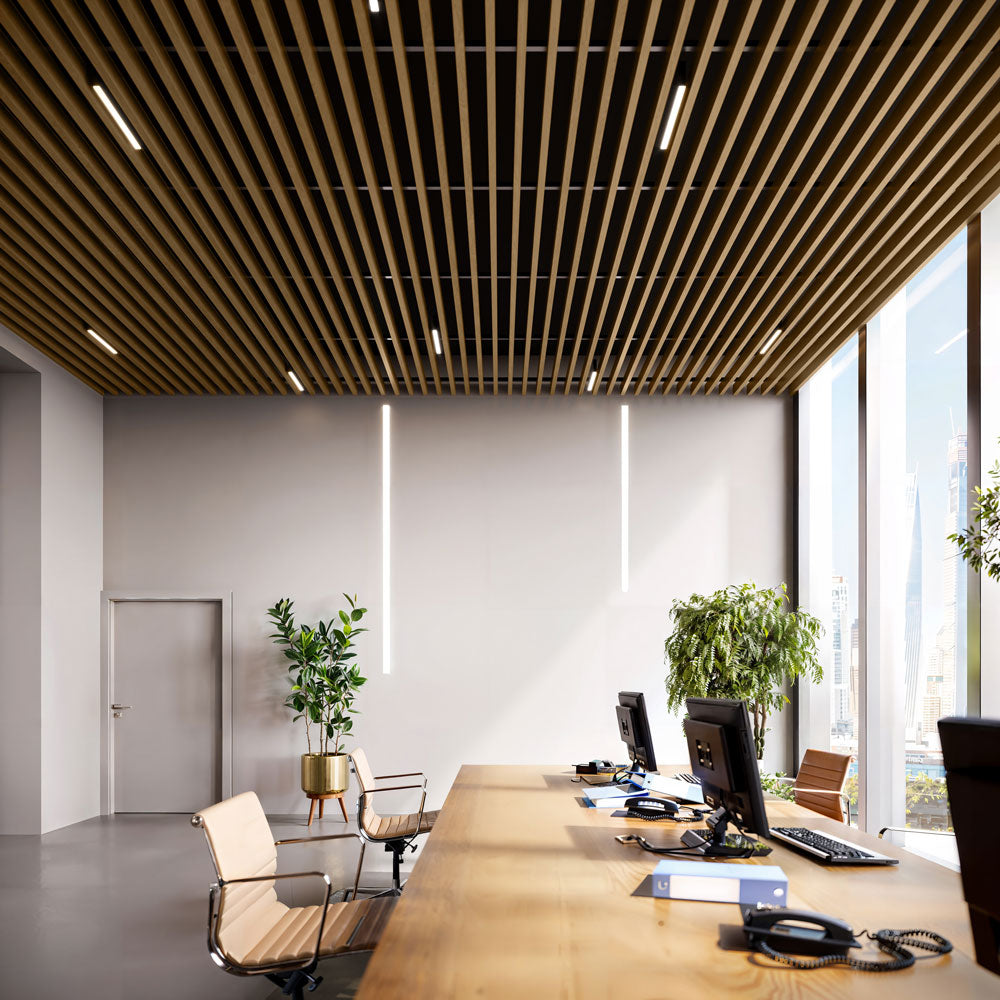 Suspended Slatted Wood Acoustic Drop Ceiling System - Medium Oak