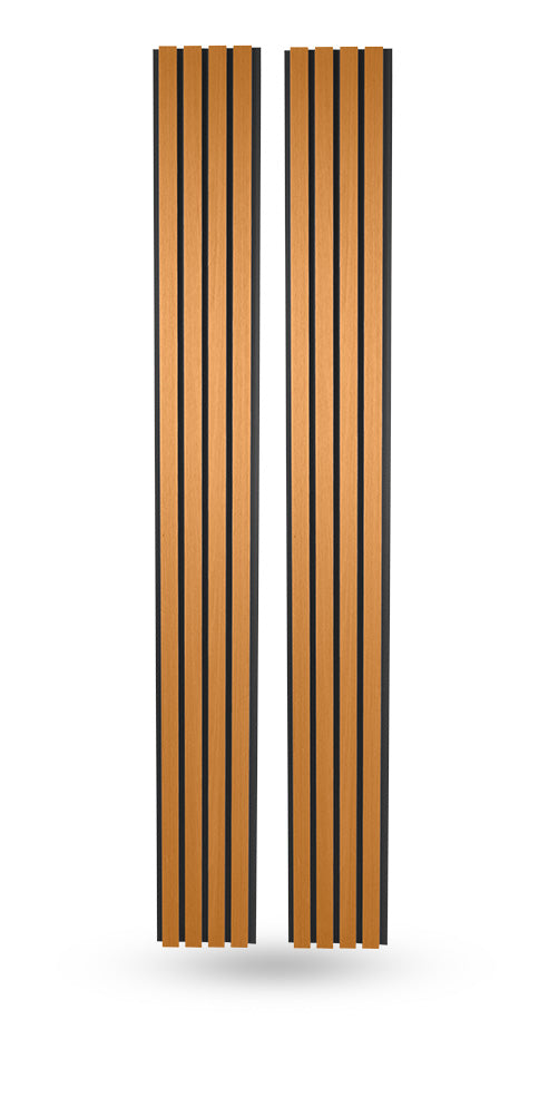 Honey Oak With Black Accents – All-Weather Composite Slat Panel System for Outdoor Siding – 4-Strip Panel with 1.5" Slats