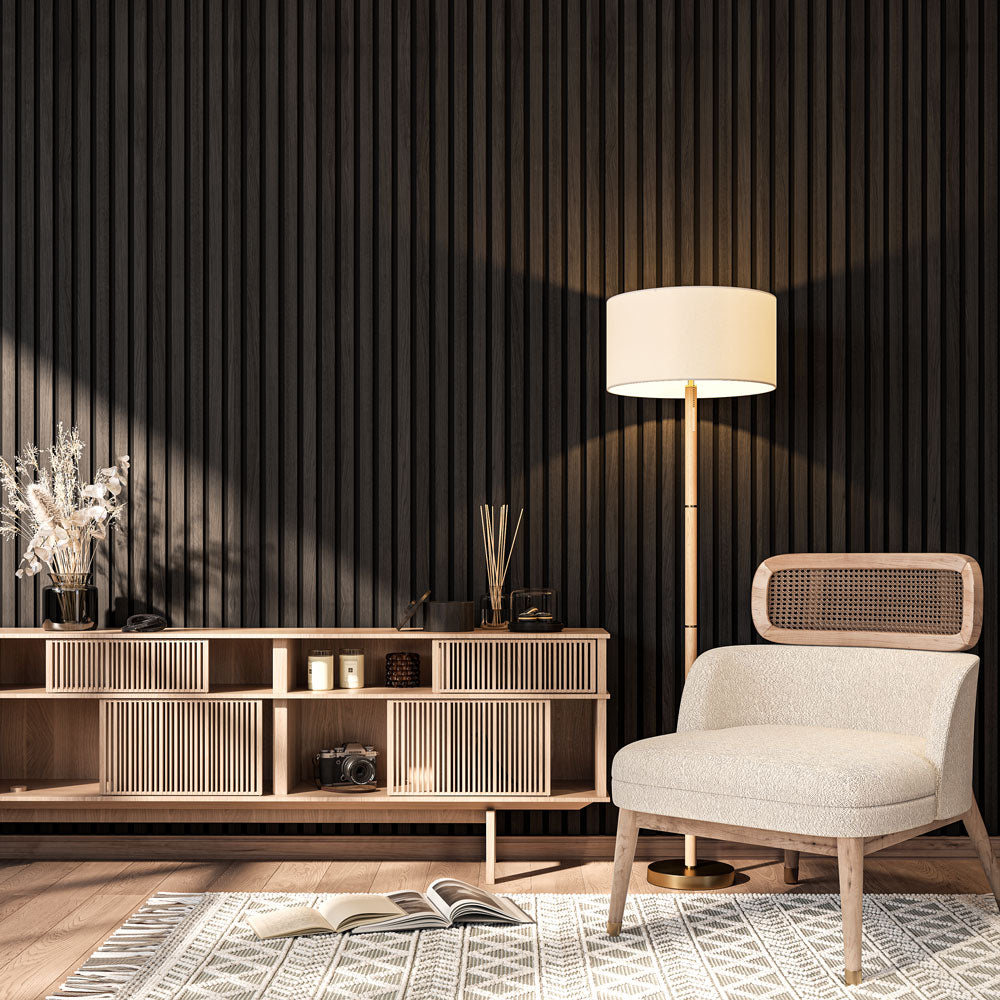Ultra Black Slat Wood Panels for Walls - Sleek (106" x 5 3/4 ...