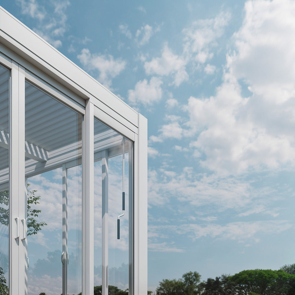 Cielos™ Louvered Roof Glass Pergola Outdoor Metal Gazebo Cabana Structure – White 13' × 10' ft