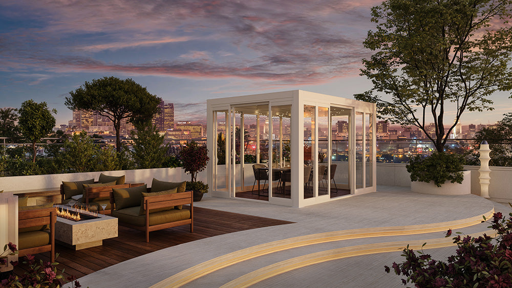 Cielos™ Louvered Roof Glass Pergola Outdoor Metal Gazebo Cabana Structure – White 13' × 10' ft