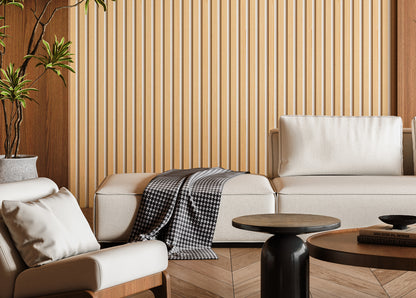 White Oak Acoustic Wall Panels With Pure-White Accents Interior Soundproof Slat Wood Siding